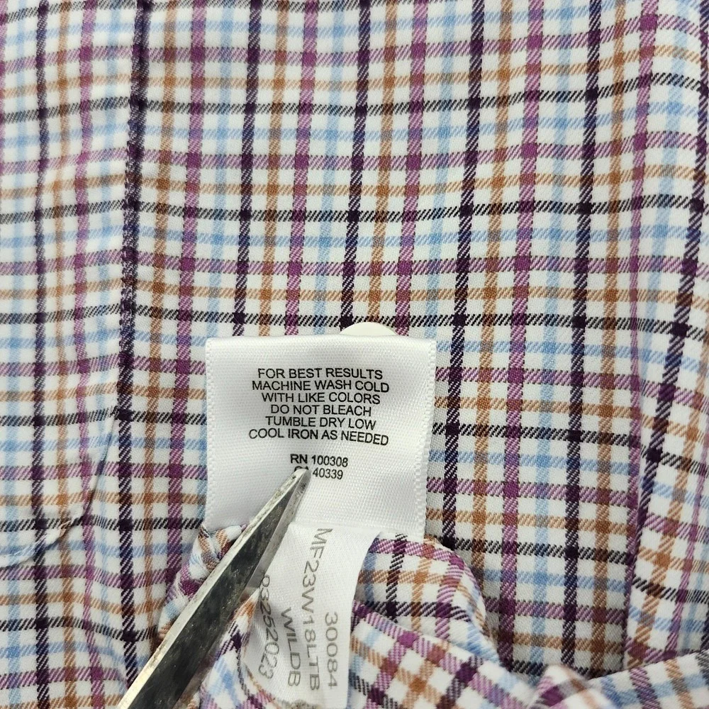 Peter Millar Shirt Adult Large Blue Brown Plaid Button Up Linen Cotton Mens - Picture 7 of 10